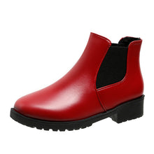 New Springautumn Red Dr Martens-style Boots With A Round Toe And Chunky Heel
