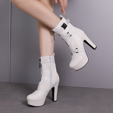 New Womens Mid-calf Boots With Thick Soles And Chunky Heels