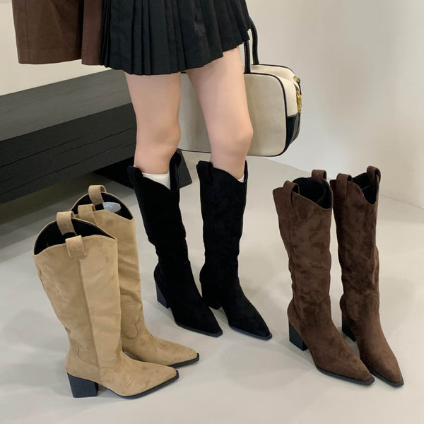 French-style Vintage Coffee-colored Western Cowboy Boots