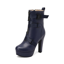 New Womens Mid-calf Boots With Thick Soles And Chunky Heels